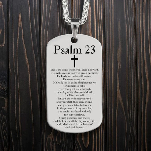 Custom Christianity Stainless Steel ID Necklace with Bible Verse Laser Engraving