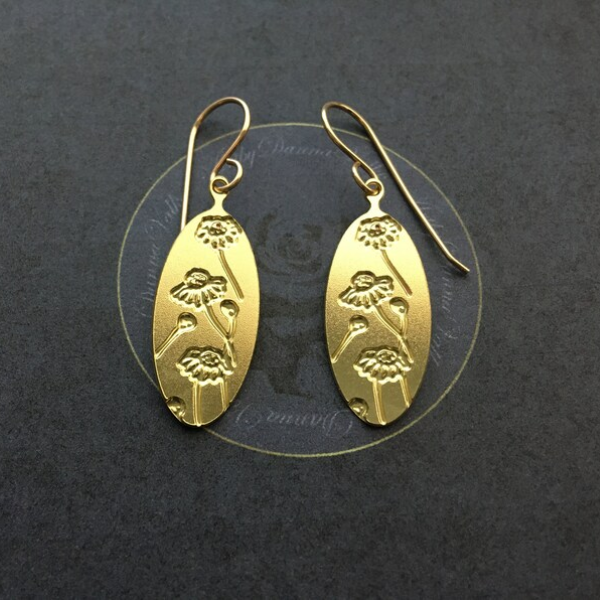 Laser Etched Brass Black Eyed Susan Earrings