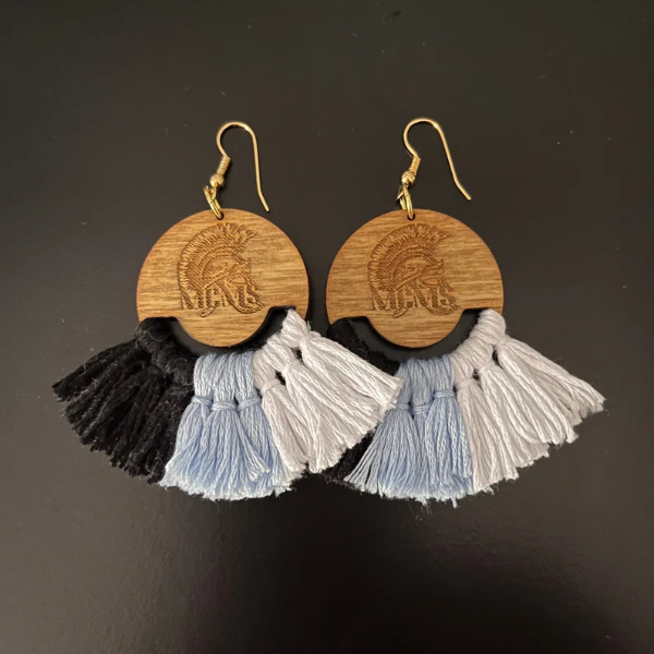 Wooden Engraved School Mascot Tassel Earrings